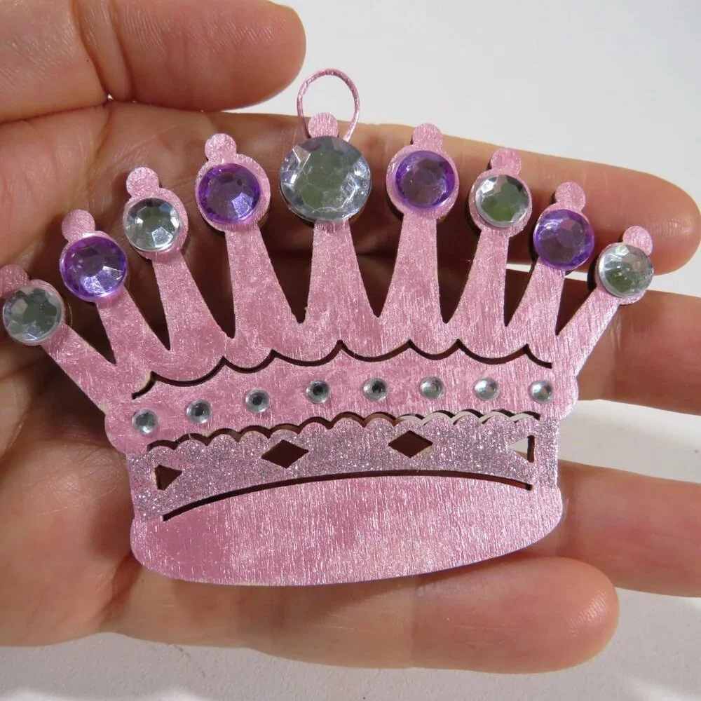 Pink Crown Queen Crown Laser Cut Wooden Ornament Hangs Bling